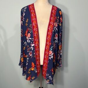 The Pioneer Woman Navy Kimono with Red and Orange Floral Design